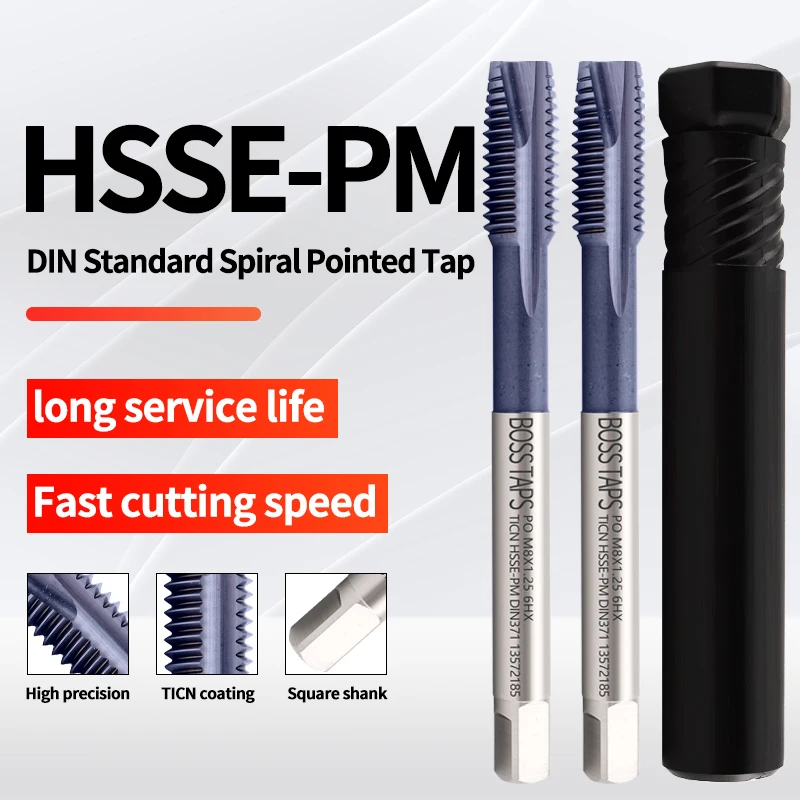

BOSS TAPS HSSE-PM DIN 371 376 Standard Spiral Fluted Tap Pointed M2 M2.5 M3 M4 M5 M6 M8 M10 M12 Machine Screw Thread Taps