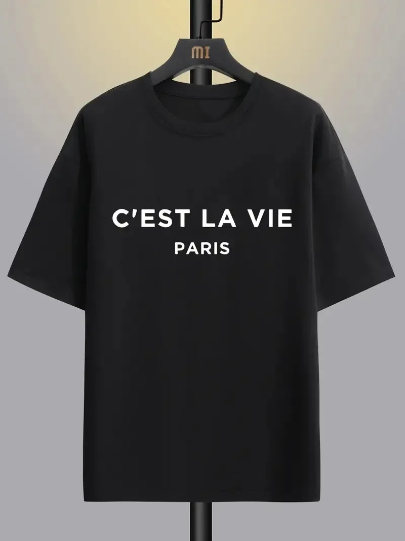 C'EST LA VIE PARIS Print Men's Novel Graphic Design T-shirt Casual Comfy Tees For Summer Men's Clothing Tops For Daily Activitie