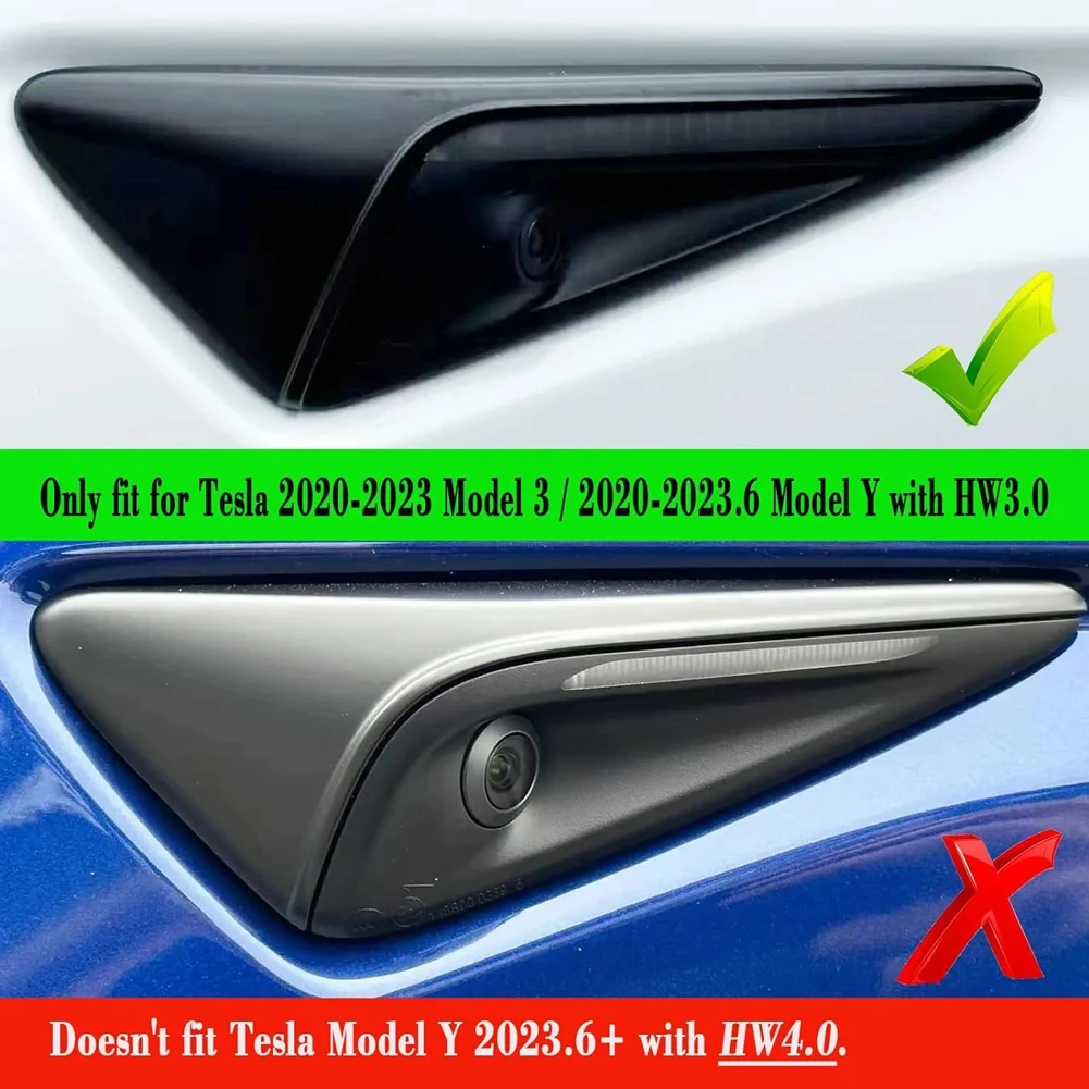 2pcs Glossy Black/Carbon Side Camera Indicator Protection Cover Trim Modification For Tesla Model 3/ Y