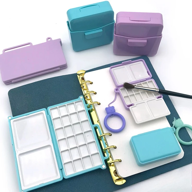 12/24 Grid Blue Purple Folding Watercolor Paint Box/outdoor Sketching Portable Paint Packing Box/painting Enthusiast Supplies