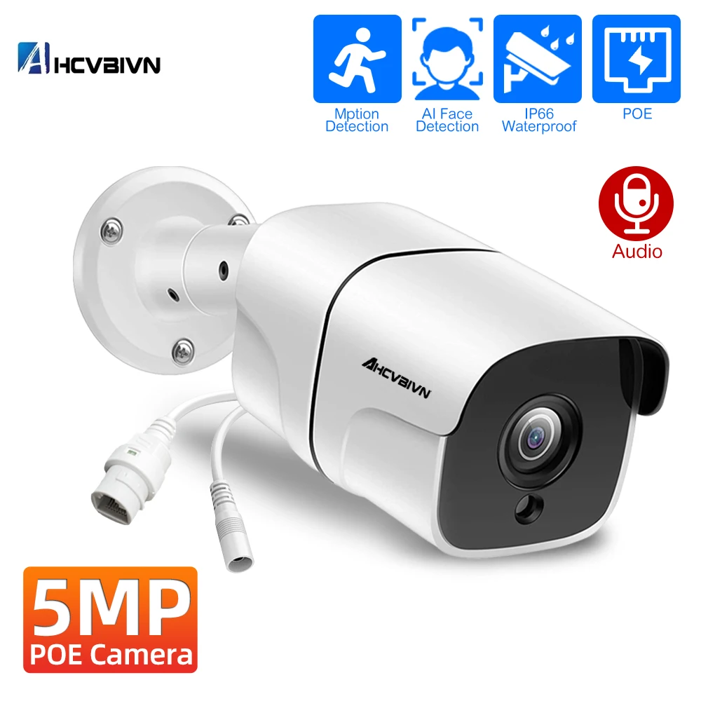 

H.265 5MP Motion Detection POE IP Bullet Camera Outdoor Waterproof Audio CCTV Security Surveillance Camera POE Monitoring Cam