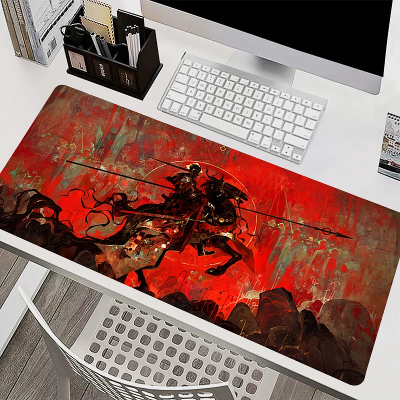 Fearless Soldier Large Mouse Pad Laptop Cool Anime Gaming Accessories Keyboard Mousepad Computer Red HD Non Slip Desk Mat Carpet