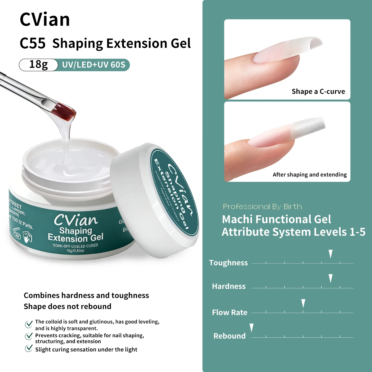 18g Nagelmodelliergel, Kristall-Verlängerungsgel, Salonqualität Stärkungsformel, Hohe Transparenz & Härte, Nicht-Rec
