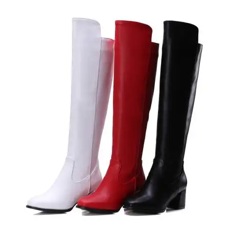 High Women Boots Thick Heels Knee High Boots Autumn Winter Warm Ladies Long Shoes Black Elegant Designer