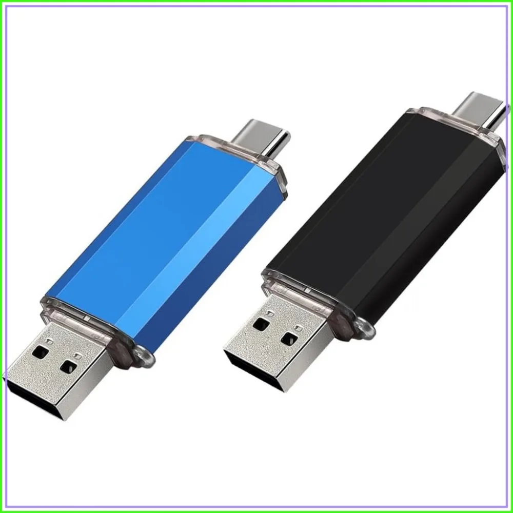 128GB USB C Flash Drive Dual Type C + USB A 2-in-1 Thumb Drive for Storage and Backup (2-Pack, Black & Blue)
