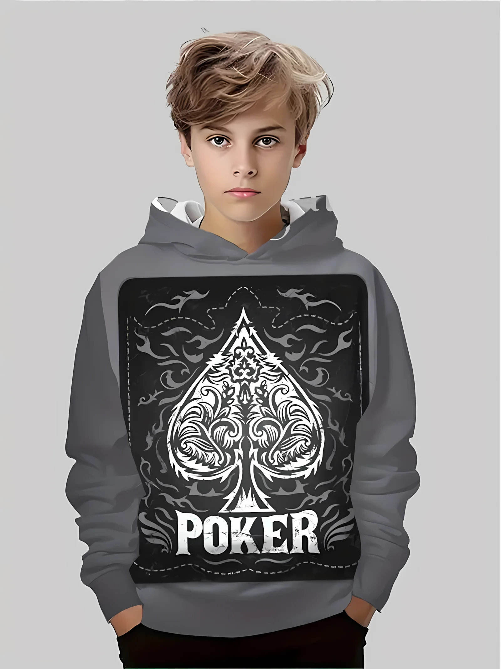 

The 2025 autumn new comfortable children's sweatshirt with 3D spades A pattern print and casual y2k style sweatshirt
