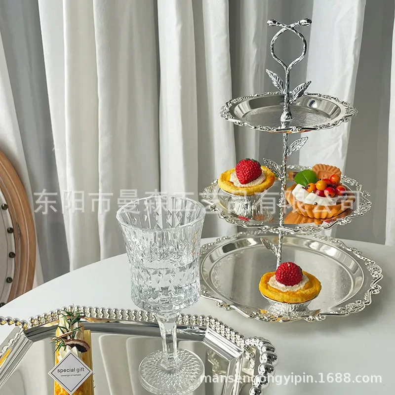 European Style Metal Three Layer Cake Stand Fruit Plate Wedding Dessert Table Display Rack Afternoon Tea Party Serving Tray
