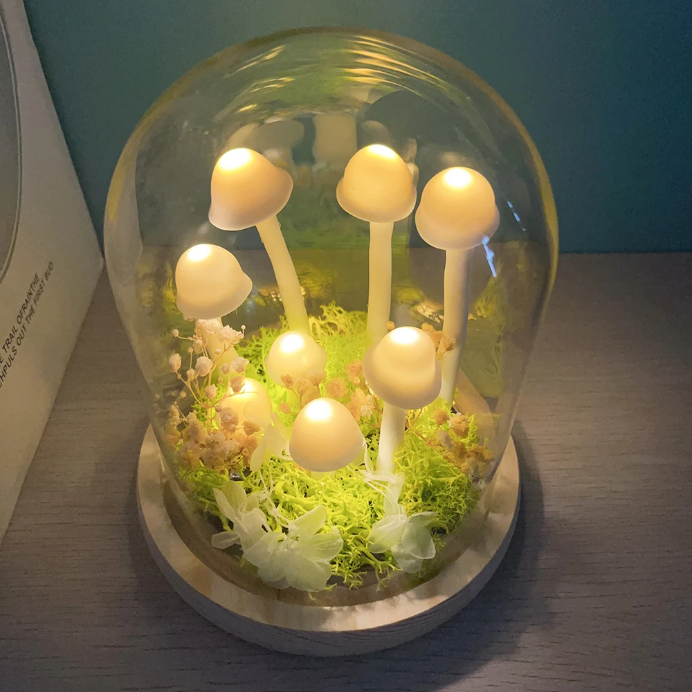 Handmade White Mushroom Lamp DIY LED Night Light Girl Bedroom Ornaments Living Room Desktop Decoration Birthday Christmas Gift