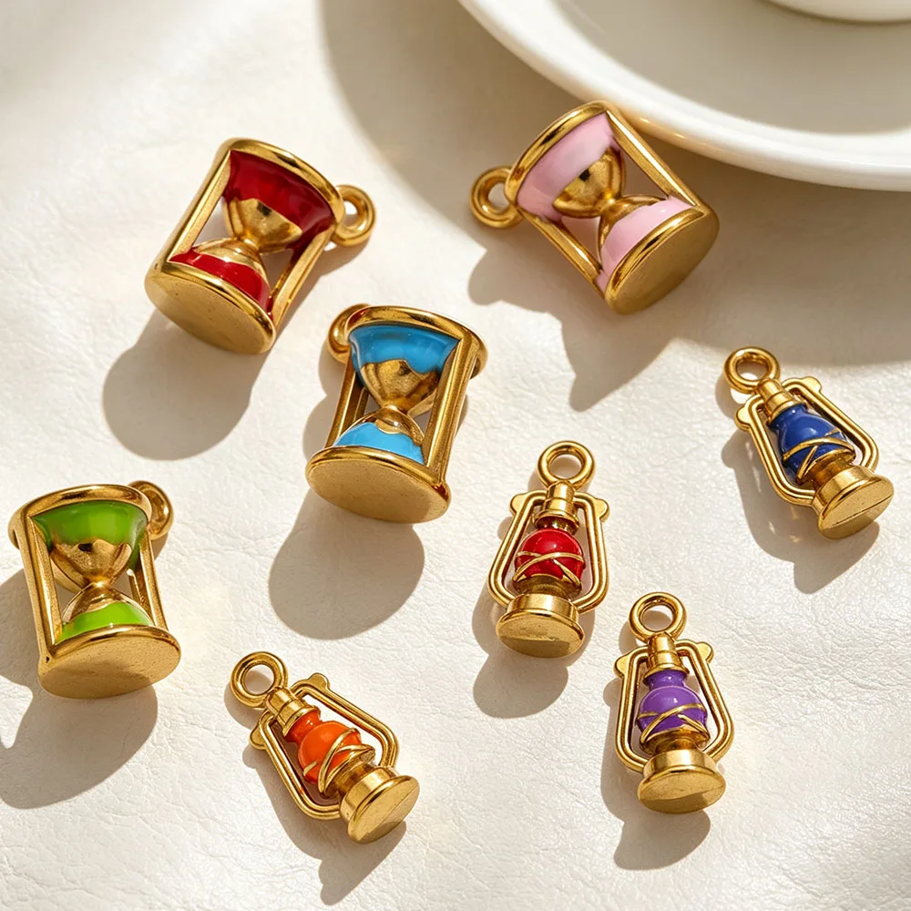 3pcs Colored Enamel Hourglass Pendant 18K Stainless Steel Charms For DIY Keychain Earring Necklace Jewelry Making Gift Wholesale