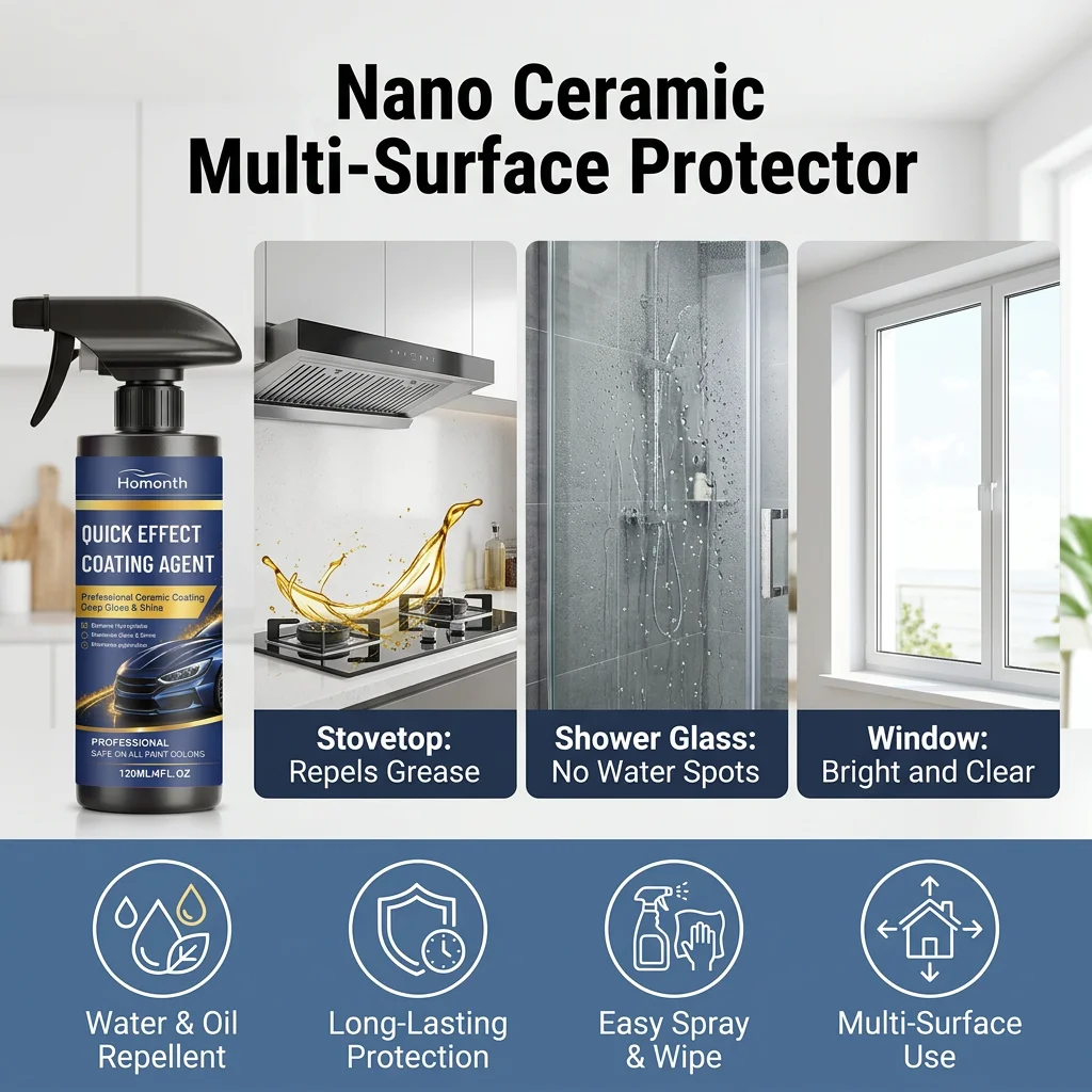 Nano Ceramic Coating Spray Invisible Kitchen Bathroom Car Surfaces Water Repellent Oil Proof Protective Coating Durable