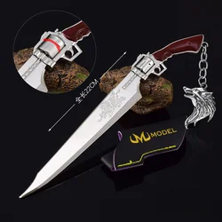 22cm Revolver Gunblade Sliver Sword FF Fantasy Weapon Metal Game Uncut Blade Weapon Model Wolf Head Pendant Toys Boys Gifts