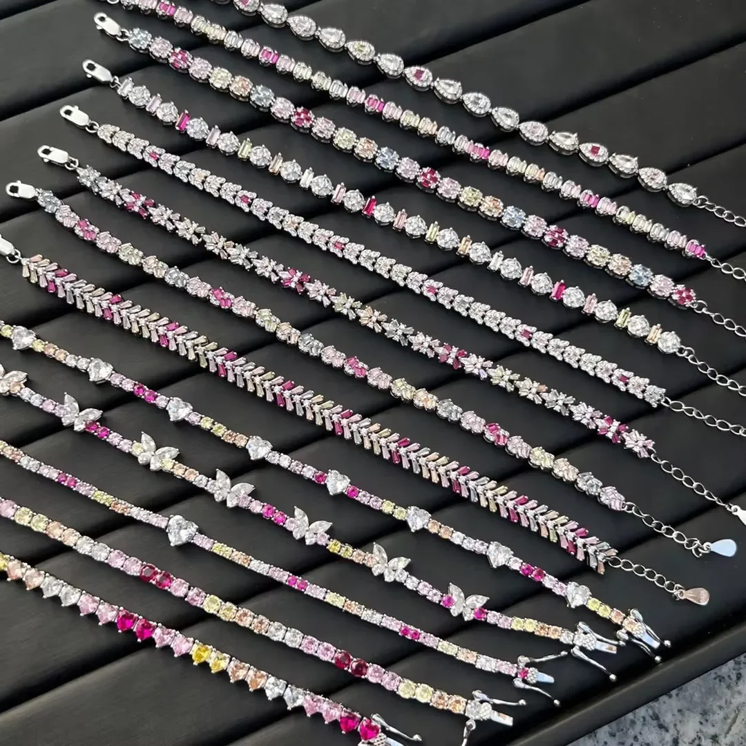 STL European and American S925 Sterling Silver Women's Bracelet Full Color Zircon Flower Butterfly Love Water Drop Wedding