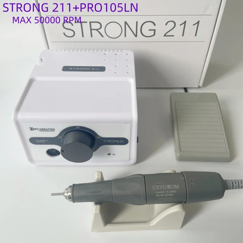 65W Forte Max 211 Trapano Elettrico per Unghie 45K STRONG 210 102L Maratona Maniglia Professionale Smalto per Unghie Levigatrice Set di Attrezzature