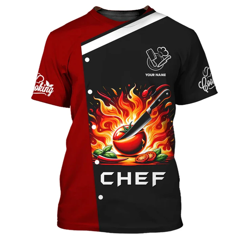 

Fashion Chef Work T-shirt Men's Clothing Customize Your Name Personality Short Sleeve Shirts Summer Casual Funny Cooking Tee
