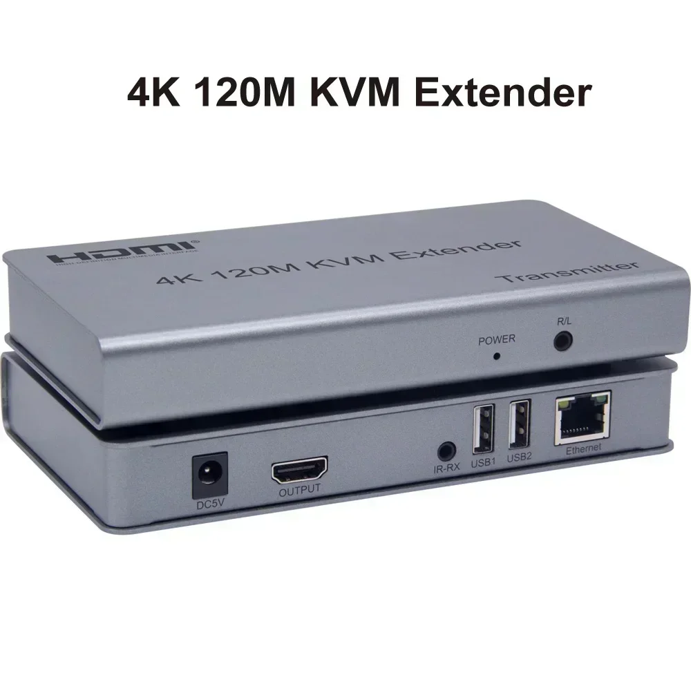 Extensor kvm 4k 120m via cabo rj45 cat6 hdmi extensor transmissor de vídeo receptor suporte laptop usb mouse teclado