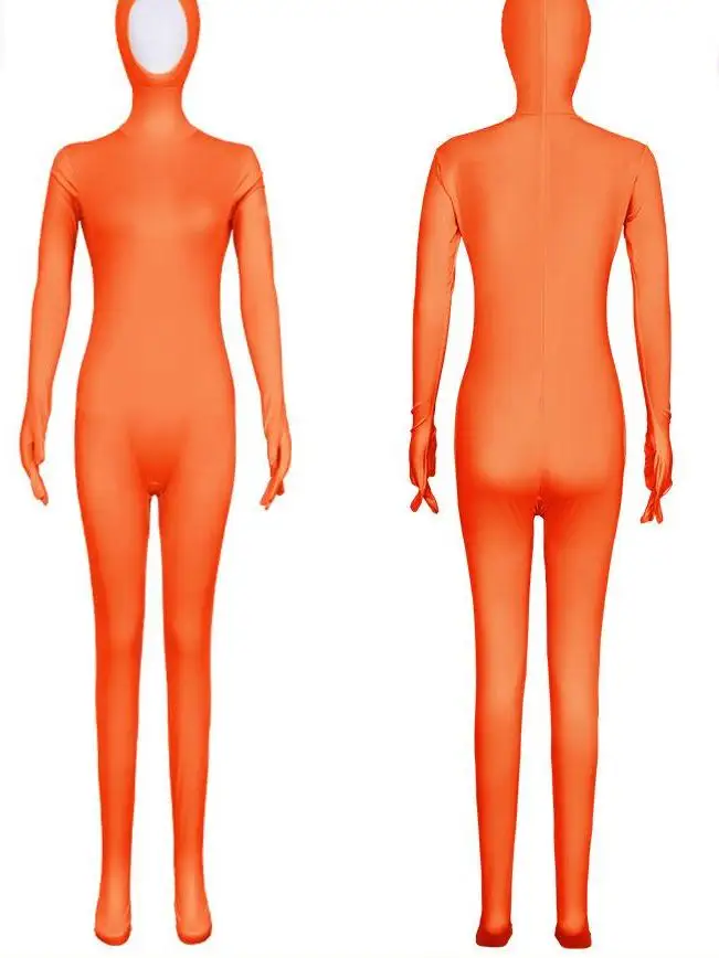 Orange Unisex Full Coverage Face  One-Piece Suit Stage Performance Zentai Pure Color Tight Costume Women's Fashion