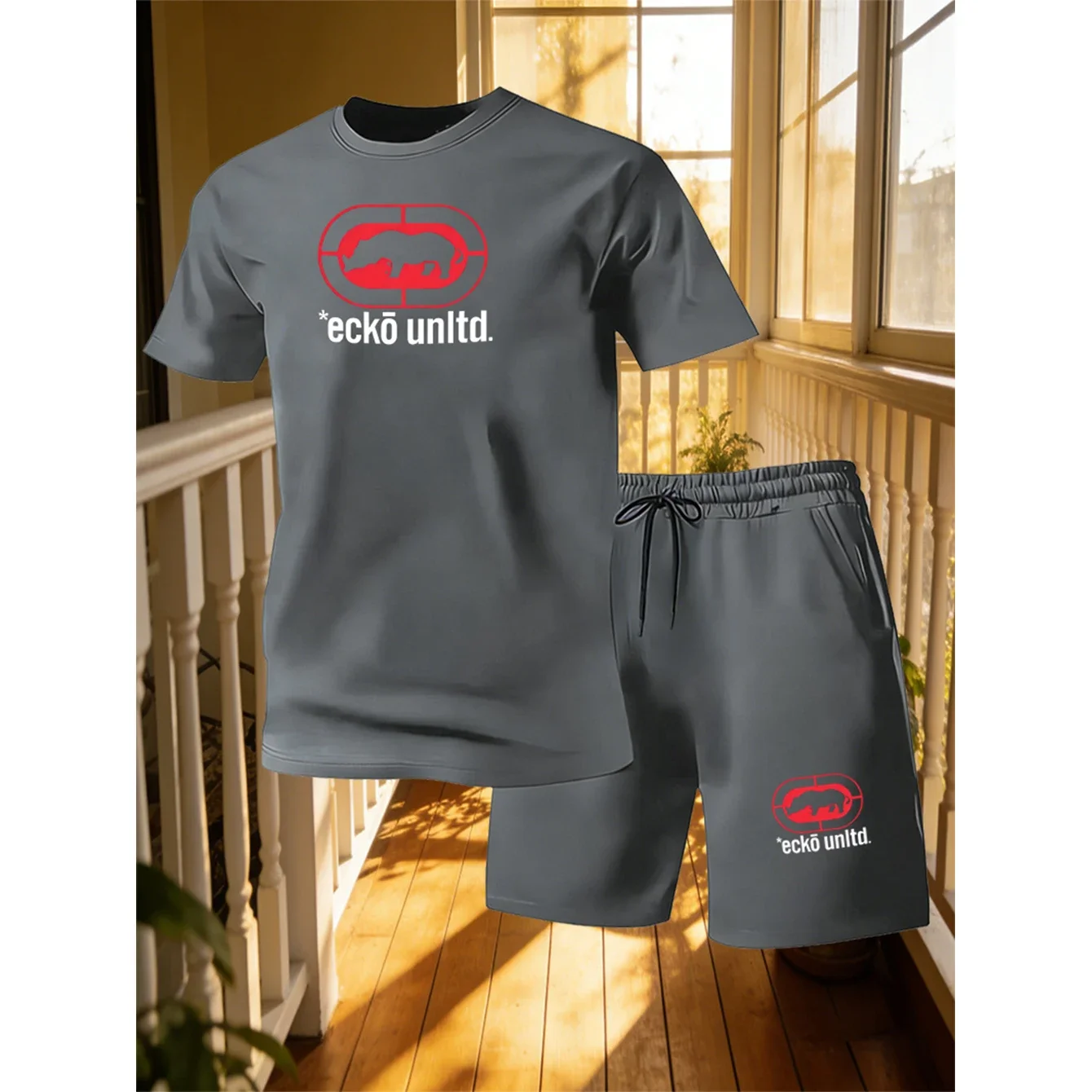 

Мужская летняя футболка с круглым вырезом и короткими рукавами + пляжные шорты с принтом, спортивный комплект, стильный и удобный свободный домашний комплект из 2 предметов