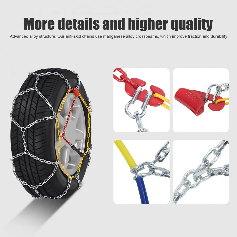 2Pcs Portable Snow Tire Chains, Semi-automatic Tighten Tire Chains, Universal Emergency Tire Traction Chains for Passenger Car,