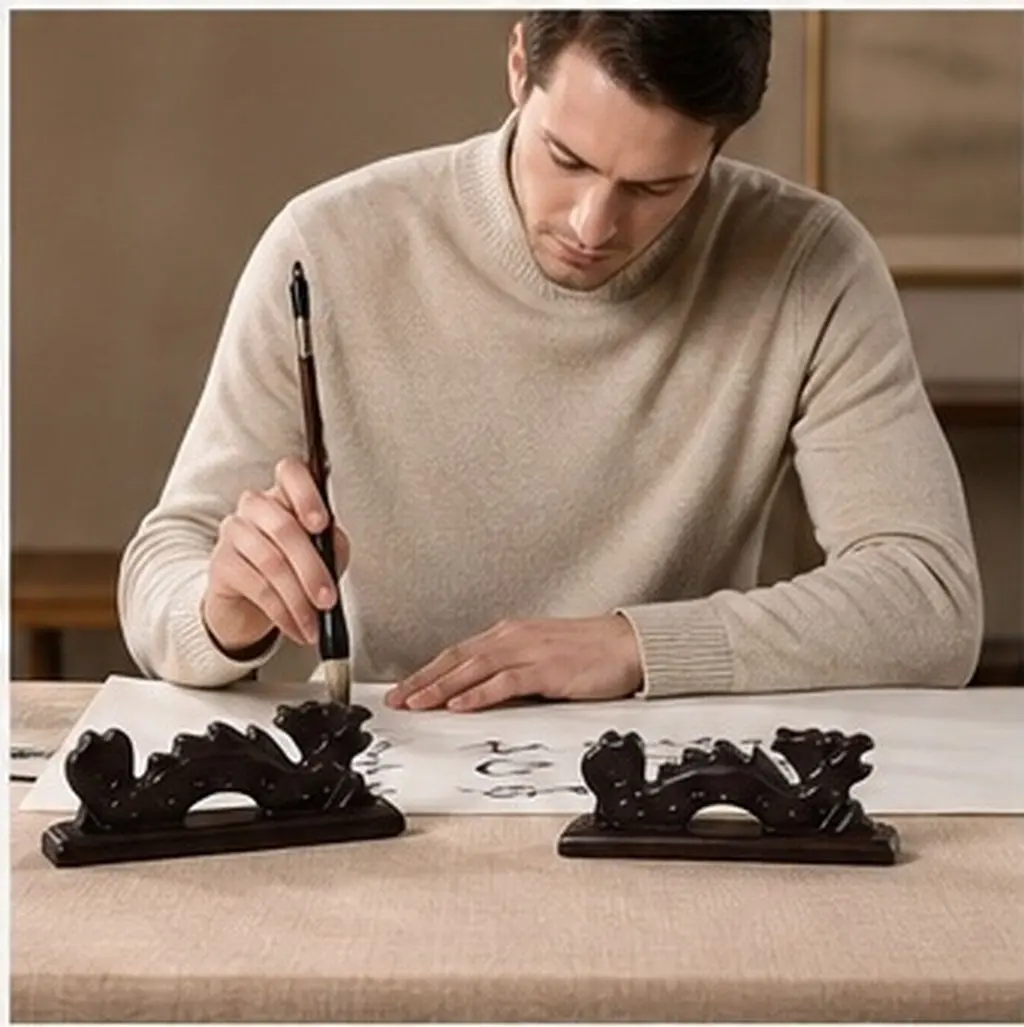 2Pcs Premium Material Brush Pen Holders Desktop Decor Exquisite Gift for Family Friends Colleagues Wood Pen Rack