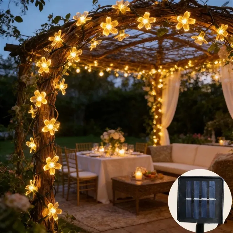 20/50/100LED Solar Sakura String Lights Outdoor Camping Waterproof Christmas Wedding Festival Garden Decorative Fairy Lights
