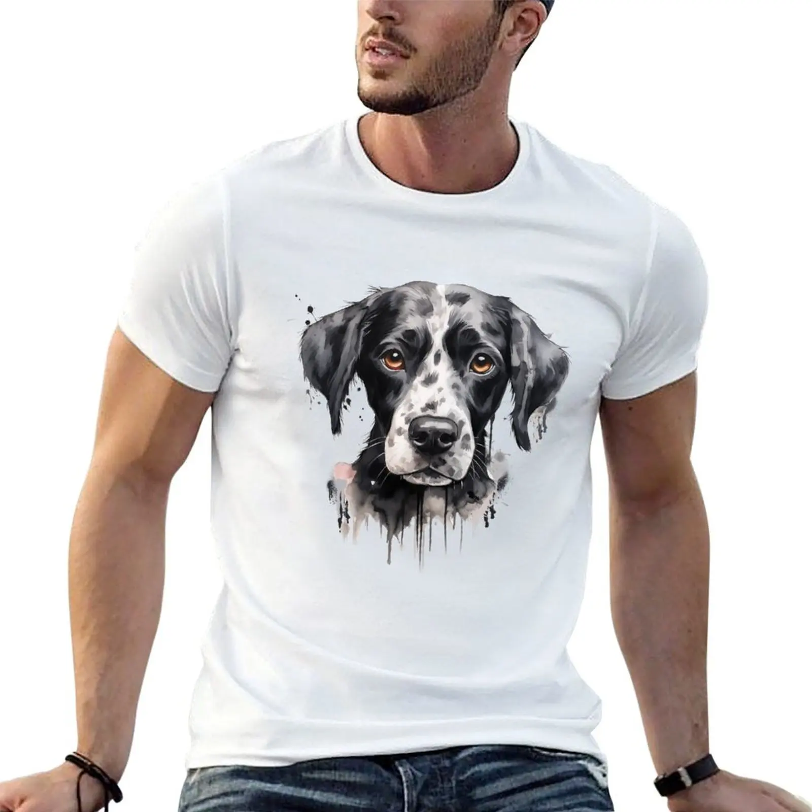 Camiseta para amantes de los animales, camiseta con diseño de cachorro de French Pointer, Braque d’Auvergne, camiseta esencial para hombre, camiseta de algodón
