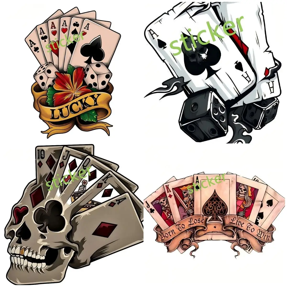 

Poker Skull Cartoon Graffiti Car Sticker Styling Motorcycles Bumper Rear Windshield Laptop Cover Scratch Decal Accessories