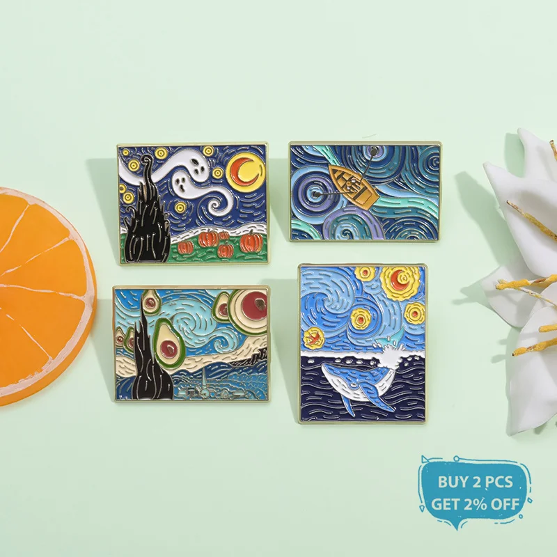 Van Gogh Oil Paintings Enamel Pins Creative Art Starry Night Brooches Lapel Backpack Badge Fashion Jewelry Accessories Gifts