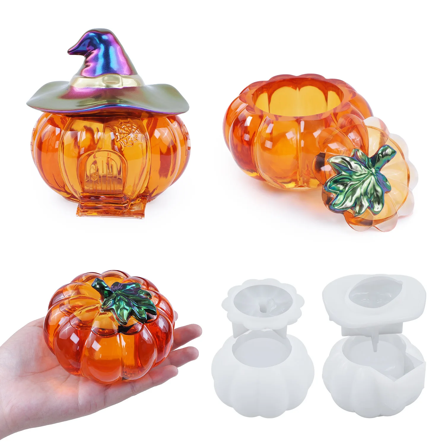 DIY Creativity Storage Box Silicone Mold Witch Pumpkin Candle Jar Craft Gift Making Plaster Epoxy Resin Casting Molds Home Decor