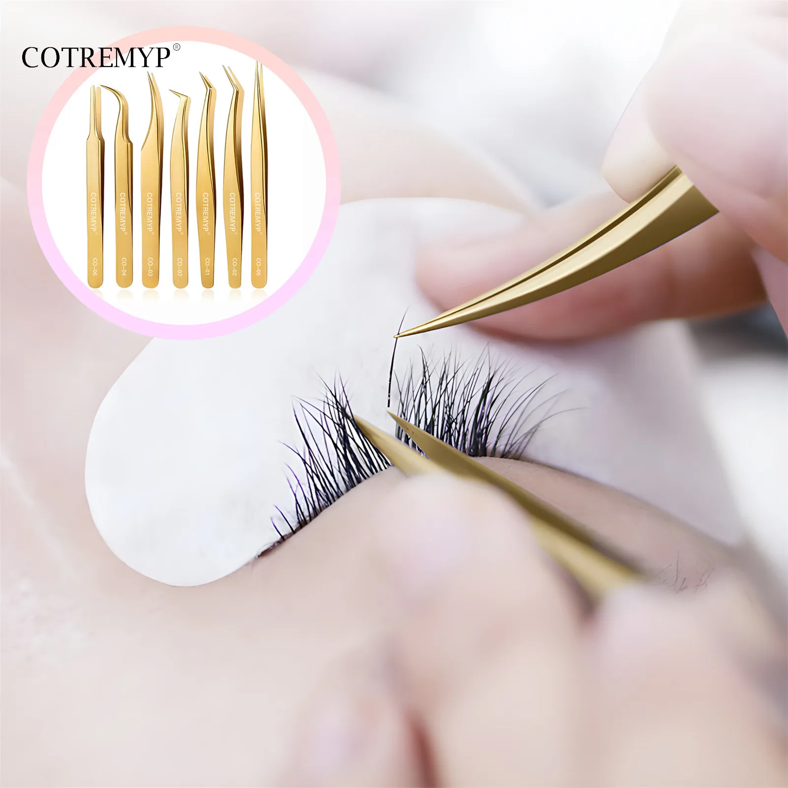 High Precision Eyelash Extension Tweezers With Fiber Tips Golden Stainless Steel Lashes Tweezer for Volume Fans Makeup Tools