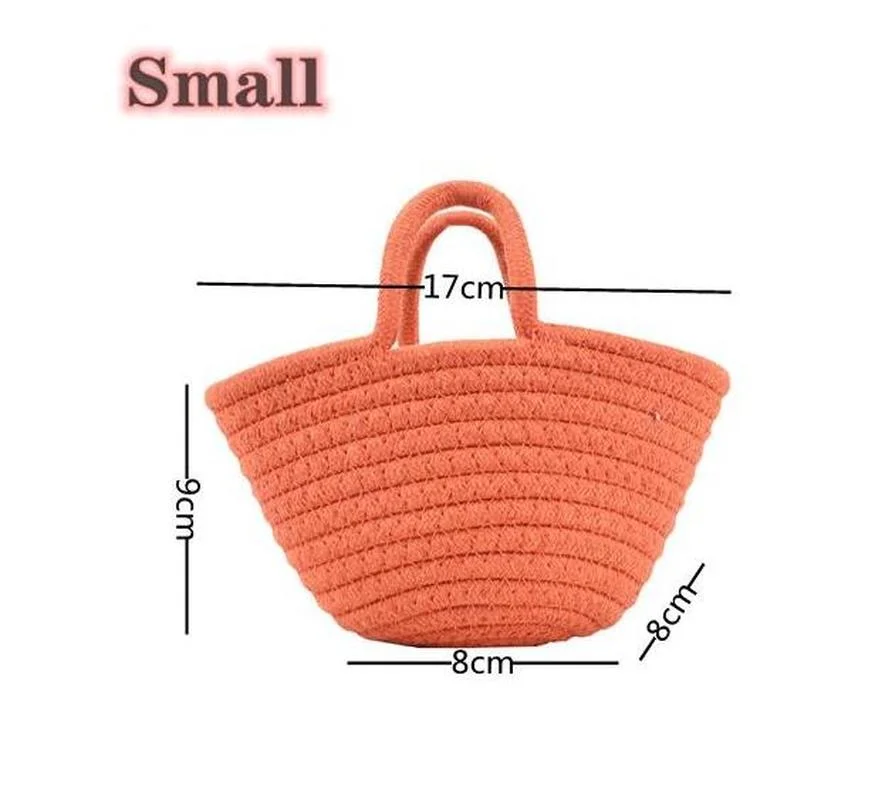 2022 Casual  Solid Color Woven Bag Women Small Tote Straw Bag Beach Vacation Travel Shopping Shopper Handbag Female Open Bag