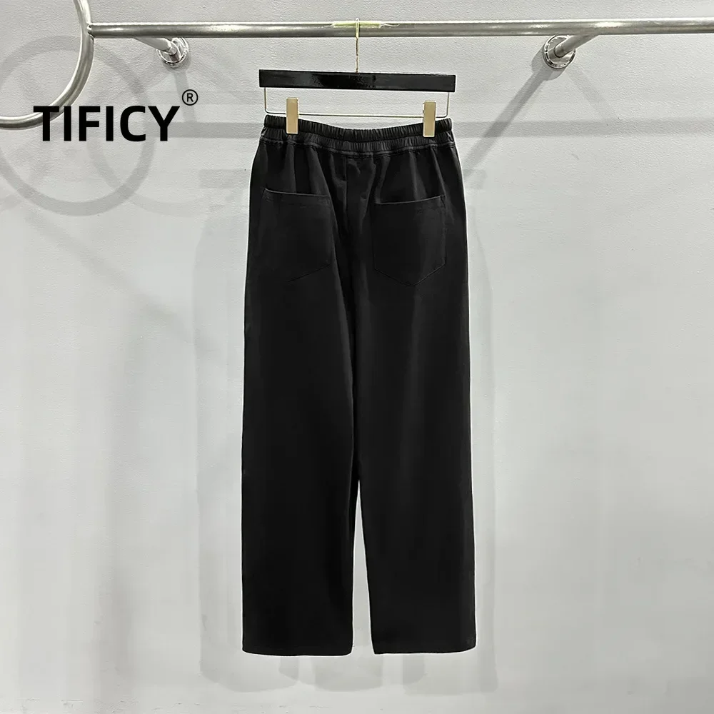 High Street Cotton Pant Women's Pink Western-style Drawstring Elastic Waist Splicing Thin and Loose Wide Leg Casual Pants