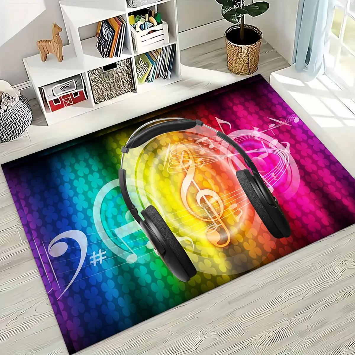 

Dancing Music Musical Note Instrument Cartoon Rug for Bedroom Living Room Sofa Home Doormat Decor,Large Kids Non-slip Floor Mat