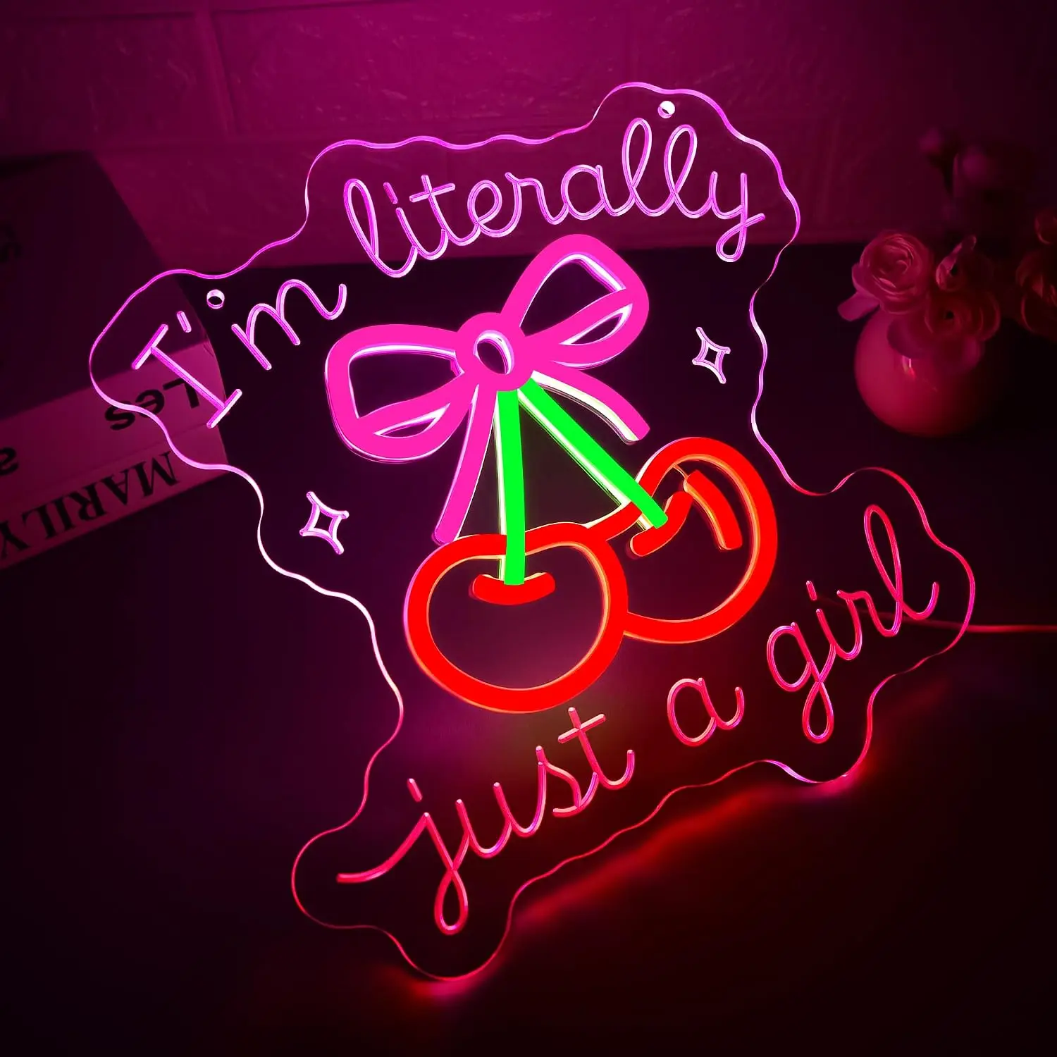 Cherry LED Neon Sign USB Powered Neon Light Bedroom Dorm Closet Beauty Salon Makeup Room Aesthetic Bachelorette Party Decor