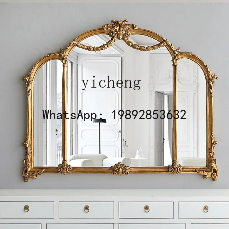 X9  European retro carved tri-fold mirror dresser desktop makeup mirror wall hanging retro makeup mirror