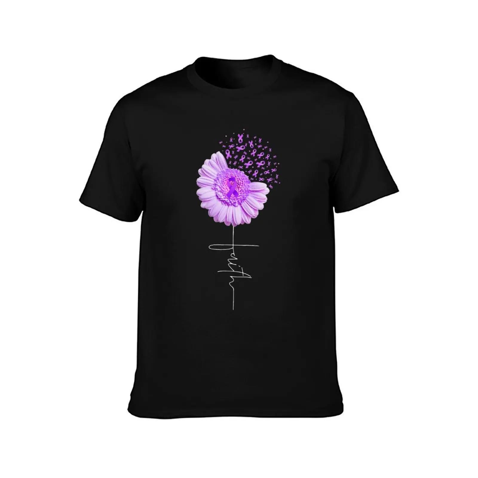 Faith - Alzheimer's Awareness Cross Christian Daisy Flower T-Shirt, Summer Casual Cotton Tee, Oversized Streetwear Tops