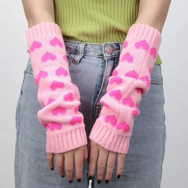 1 Pair Women Gloves Japanese Kawaii Lolita Arm Sleeve Girl Arm Crochet Knitting Gothic Heart Warm Fingerless Warmer Winter Glove