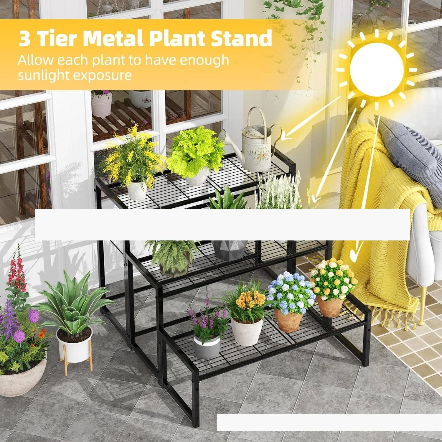 3-Layer Metal Plant Stand Outdoor Indoor Waterproof Stackable Heavy Duty High Plant Stand Flower Pot Stand