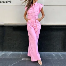 Monos de una pieza de cintura alta para mujer, pantalones largos de pierna ancha, informales, ajustados, sólidos, para oficina, novedad de 2024
