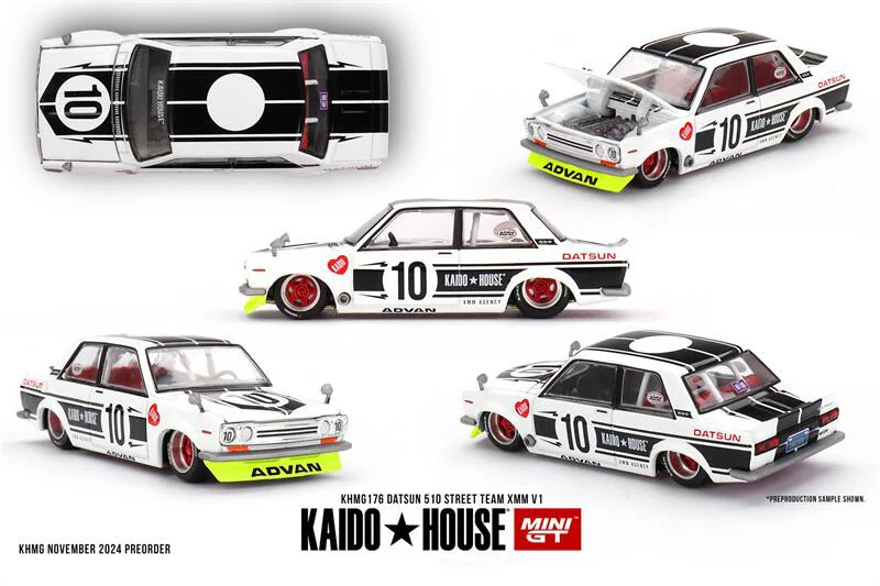 

Kaido House x MINI GT 1:64 Datsun 510 Street Team XMM V1 White Alloy Vehicle Car Model