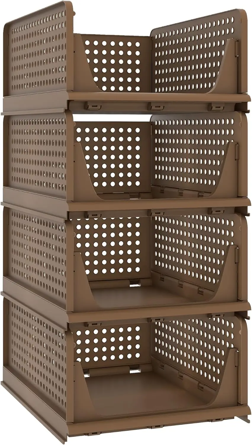 Stackable Storage Basket, Foldable Closet Organizers and Storage Bins 4 Pack Drawer Shelf Storage Container