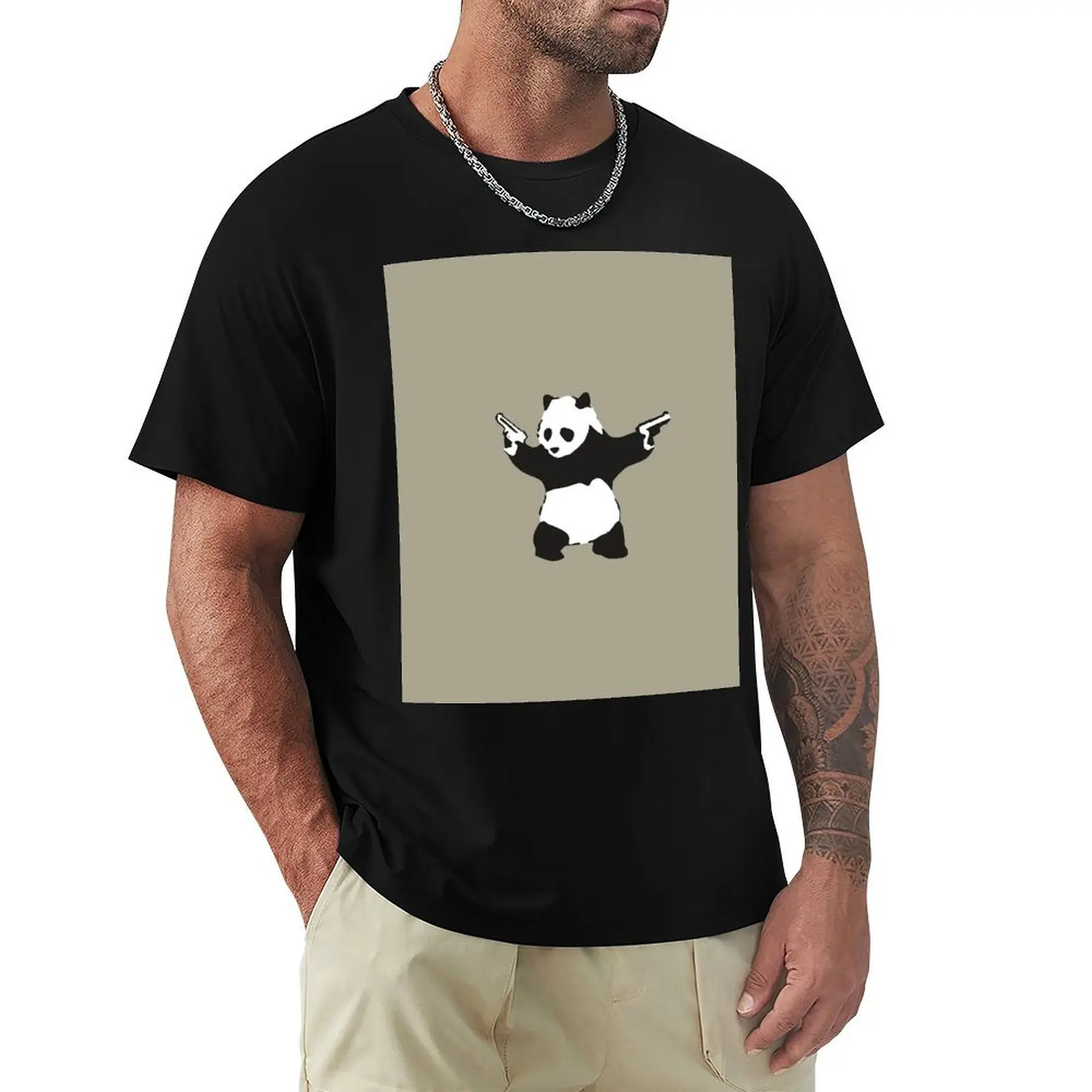 

Panda holding guns 2014 - Banksy Graffiti T-Shirt cheap stuff plus sizes heavyweights man clothes Men's t-shirt
