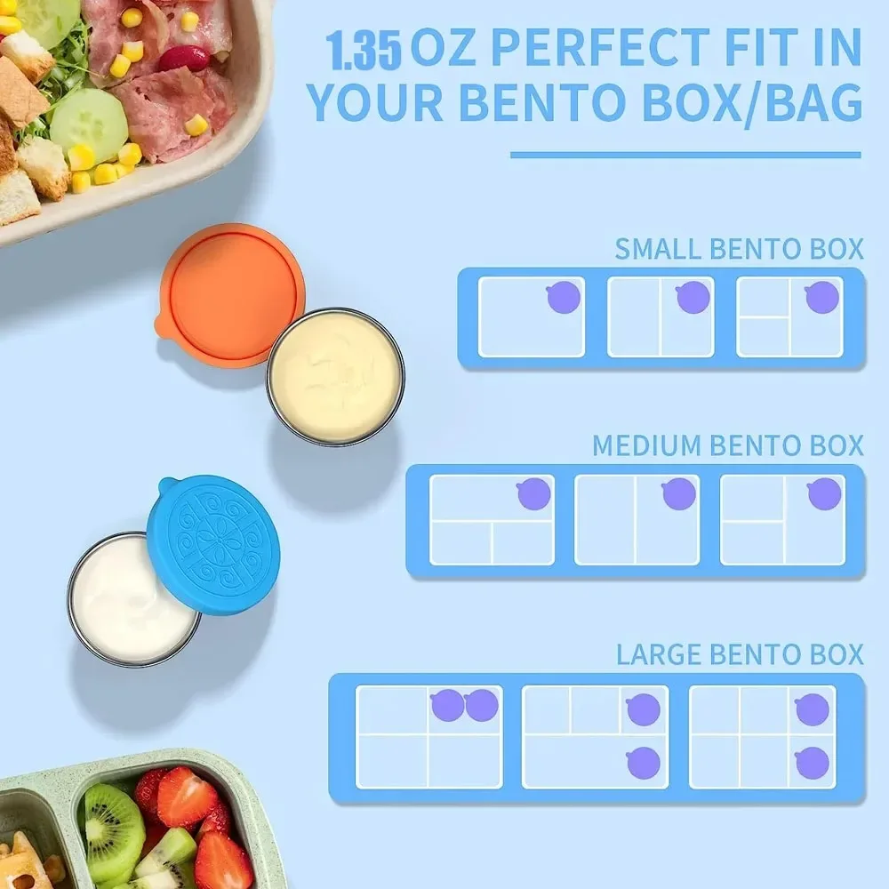 12pc 304 Stainless Steel Food Containers with Leakproof Lids - Dishwasher Safe Salad Dressing Cups for Meal Prep, Bento & Picnic