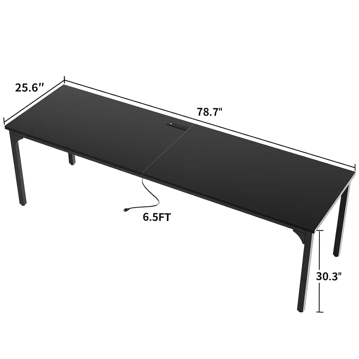 Long Computer Desk with Power Outlets, 2 Person Black Office Desk, Spacious Desktop for Home Gaming Workstation, Customized