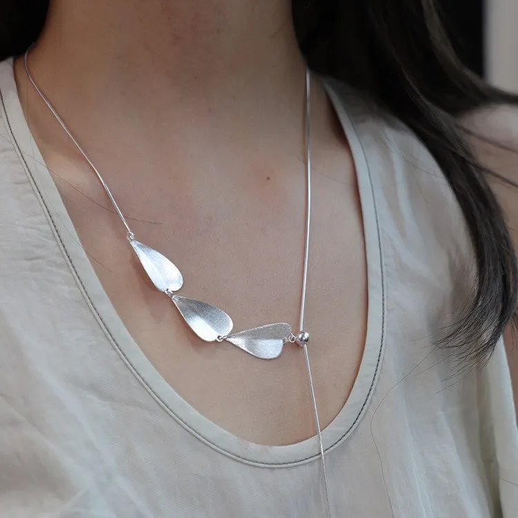 925 Sterling Silver Necklace Geometric Matte Black Calabash Leaf Heart for Women Men Jewelry Gift Dropshipping Wholesale