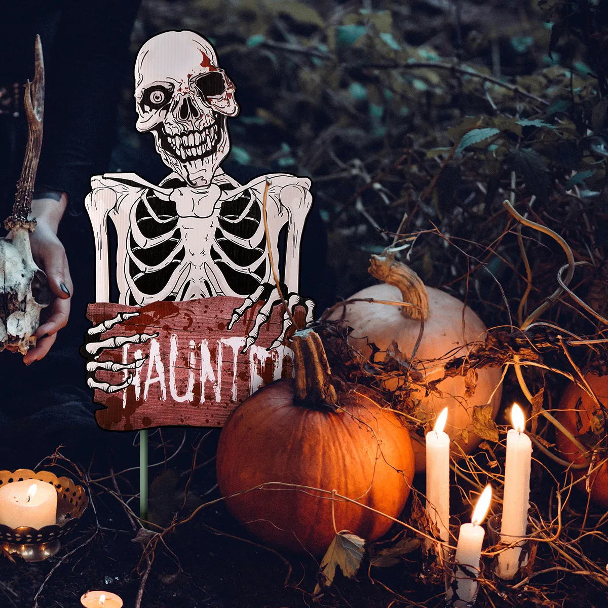 

Набор карточек для Хэллоуина: Декорации для заднего двора, предупреждающие знаки, украшения для кладбища, уличные украшения.