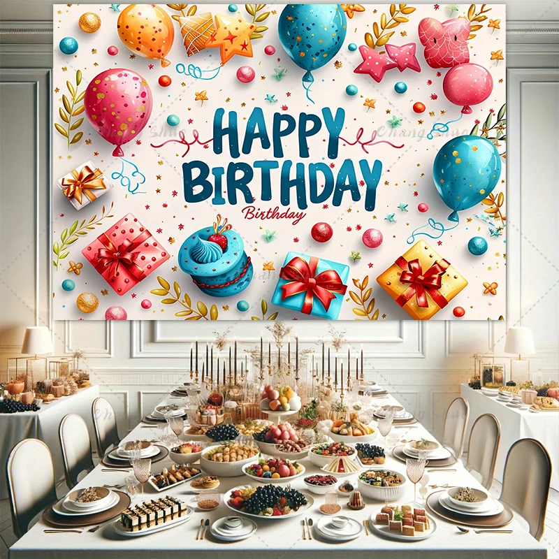 Colorful Balloons Happy Birthday Background Cloth Door Curtain 1st Birthday Party Decoration Kids Child One cake Photo Backdrop