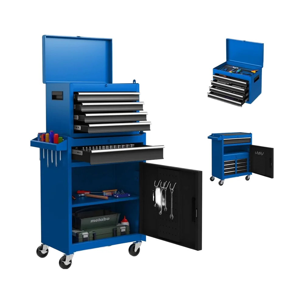 #￥forJINFENG Large Rolling 2-in-1 Detachable Metal Tool Cabinet with 5 Drawers Adjustable Shelf Lockable 1 Year Warranty