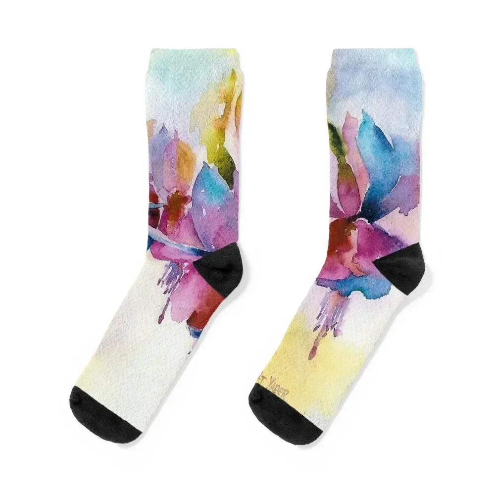 

Dancing Fuchsias Watercolor Socks floor Stockings man christmas gifts kids Mens Socks Women's