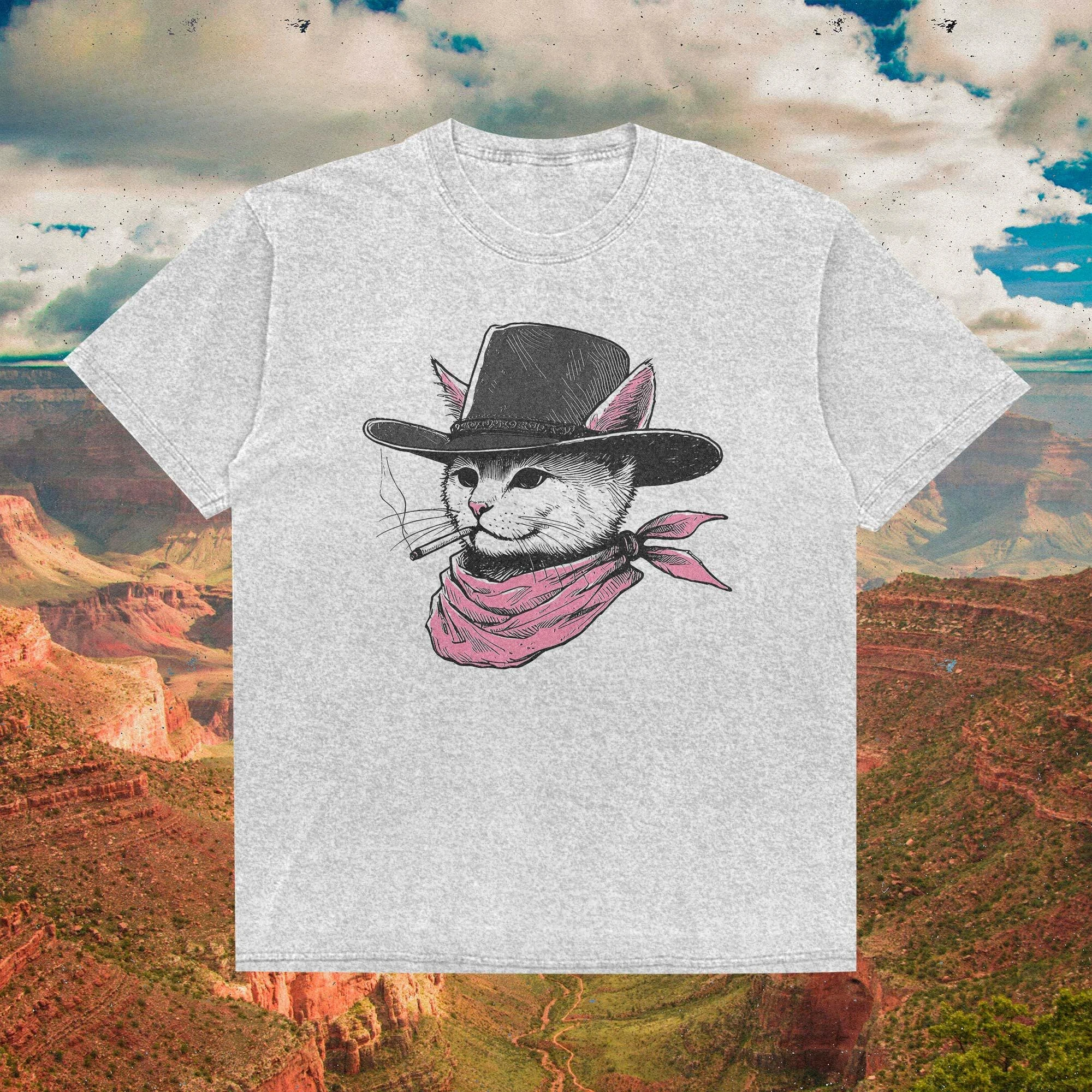

Western Cat Graphic Printing Summer Luxury Brand Cotton Men's and Women's T-Shirts Short Sleeves Street Fashion Trend Clothing