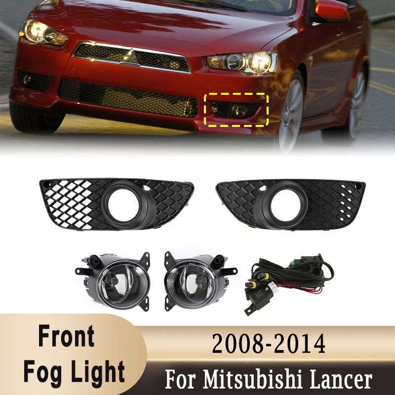 Front Fog Light Assembly for Mitsubishi Lancer 2008-2014 Fog Lamp With H3 Bulbs Wiring Harness & Grilles Cover Frame Bezels